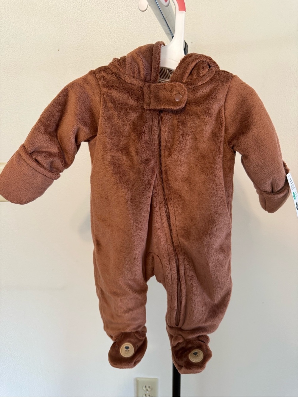 Carter's Brown Plush Hooded Footed Baby One-Piece
